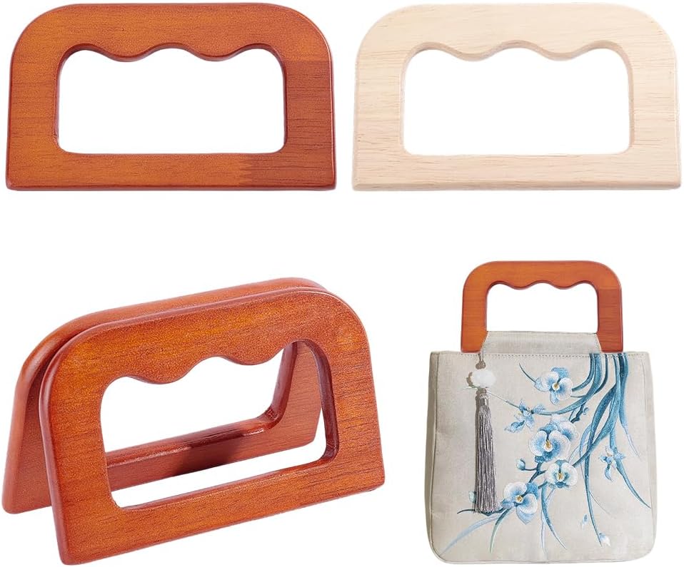 PH PandaHall 4pcs Wooden Purse Handles, 2 Colors Rustic Rectangular Purse Handle Replacement Decorative Handmade Bag Handles for Crochet Bags Macrame Purse Handbags Straws Beach Bags Making