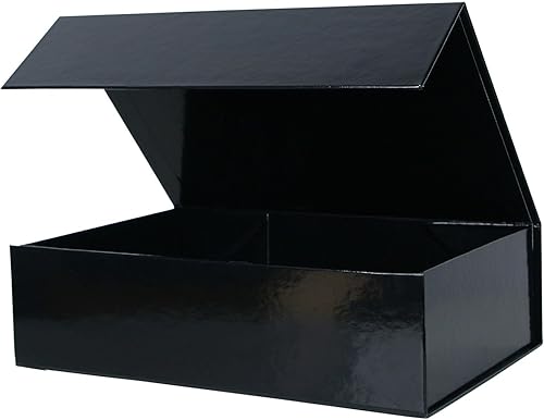 Aimyoo Caja de regalo plegable mediana negra con tapas de cierre magnético de 10.5 x 7 x 3 pulgadas, cajas de propuestas de dama de honor, caja de