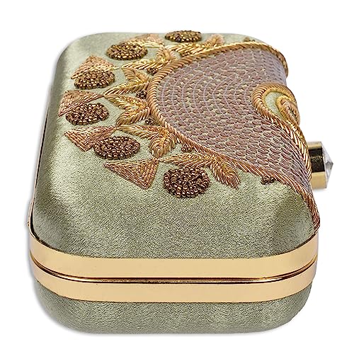 Image of umera golden clutch for womens neck work full of embroidery for girls, Women's Beautiful Bling Bag | Evening Bag, Bridal Purse & Party Handbag | Wedding & Special Occasion Clutch