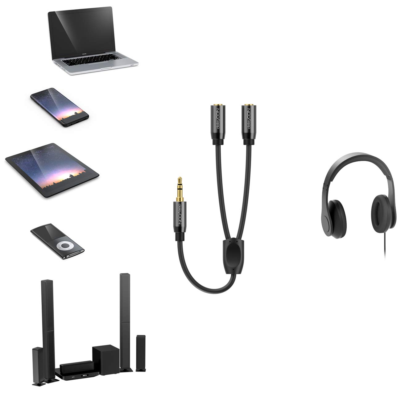 deleyCON 0,2m audio adapter Y - AUX - wtyk jack 3,5mm na 2x gniazdo jack 3,5mm