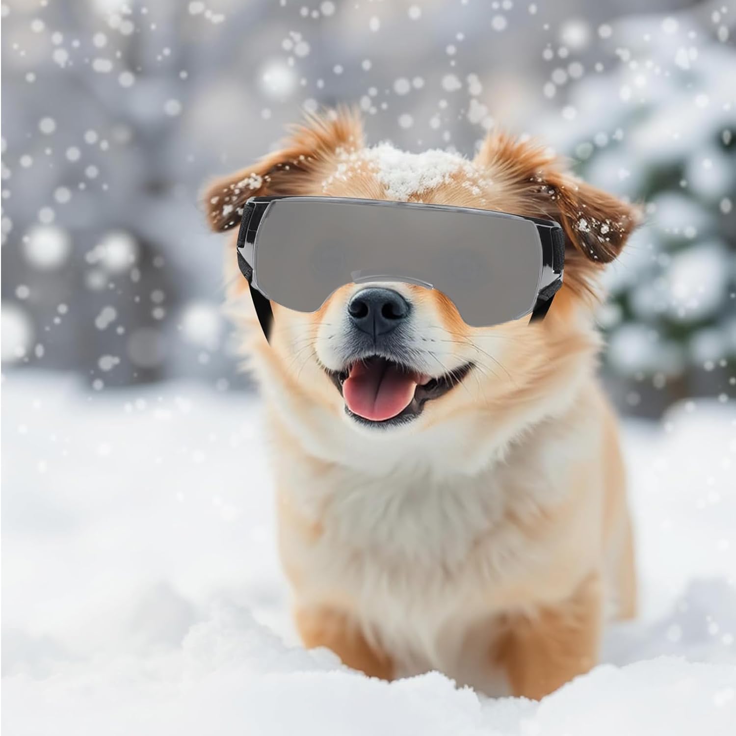 Hundebrille für kleine Rassen, UV-Schutz, Winddicht, Augenschutz, Haustier-Sonnenbrille mit verstellbaren Riemen, zum Autofahren/Outdoor-Aktivitäten (Silber)