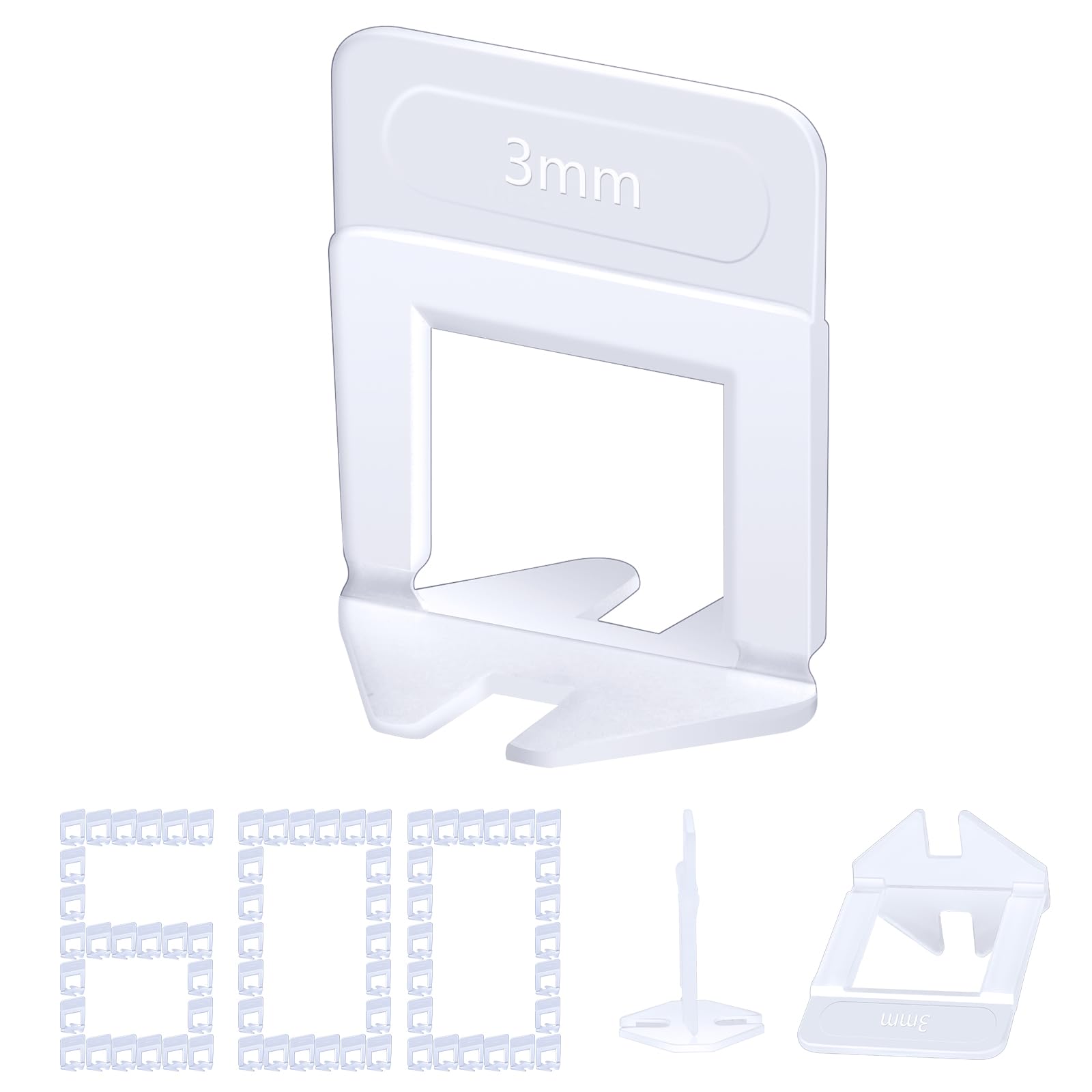 Satisby Tile Leveling Spacers 3mm 600PCS,Solid and Thickened Tile Leveling Clips for 15mm Thick Tiles,Tile Leveling System