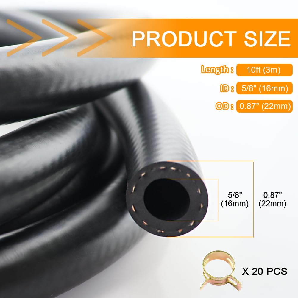 Tubo benzina 3 metri tubo carburante 16mm diametro interno tubi di gomma linea gas carburante tubazioni benzina con 20 pezzi fascette stringitubo per auto moto trattore