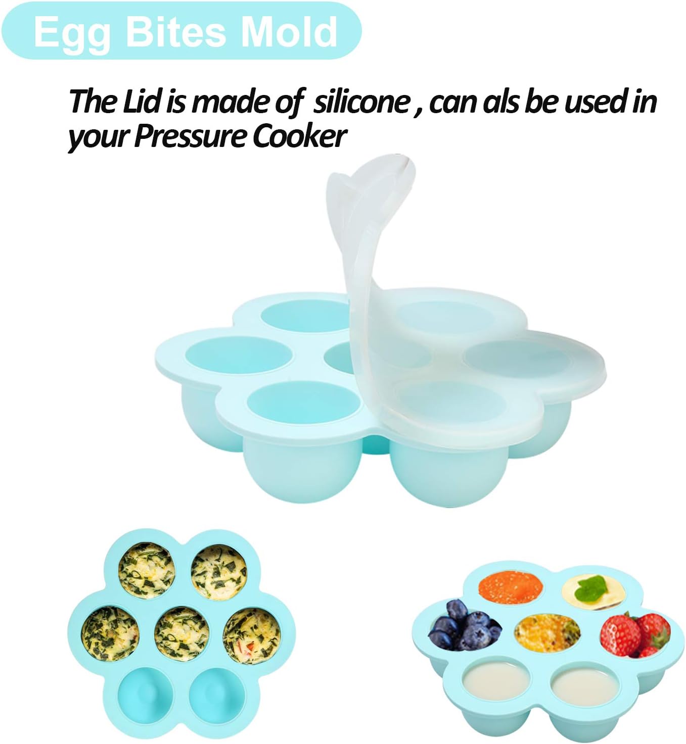 Egg Bites Mold for Instant Pot Accessories by ULEE - Fits Instant Pot 5,6,8 qt Pressure Cooker/Air Fryer and Ninjia Foodie 6.5, 8qt (Bleached Aqua)