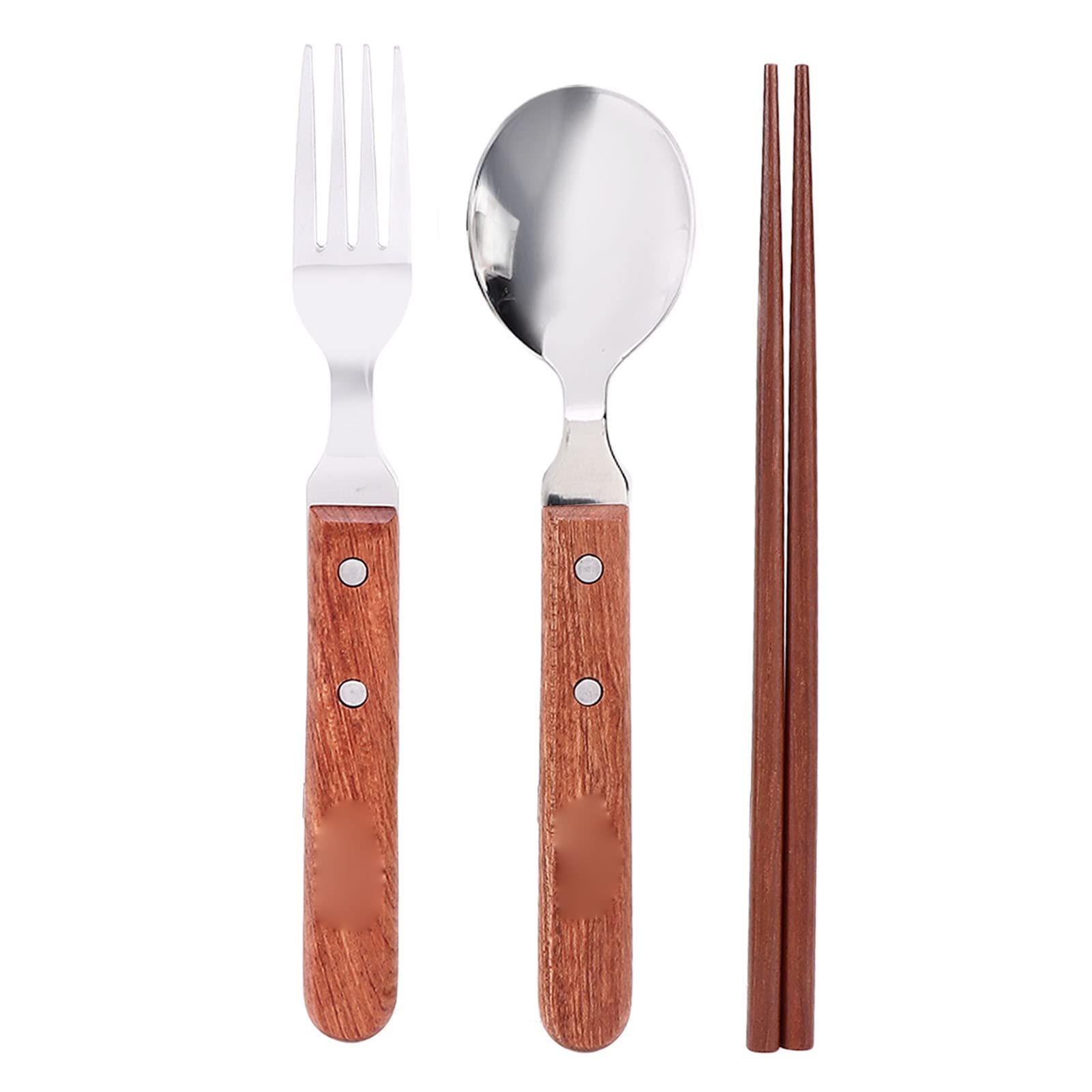 Qcwwy Set di Posate in Acciaio Inossidabile per 4 Persone, 12 Pezzi, con Manico in Legno, Bacchette, Forchetta, Cucchiaio e Borsa per il Trasporto, per Picnic, Barbecue da Campeggio
