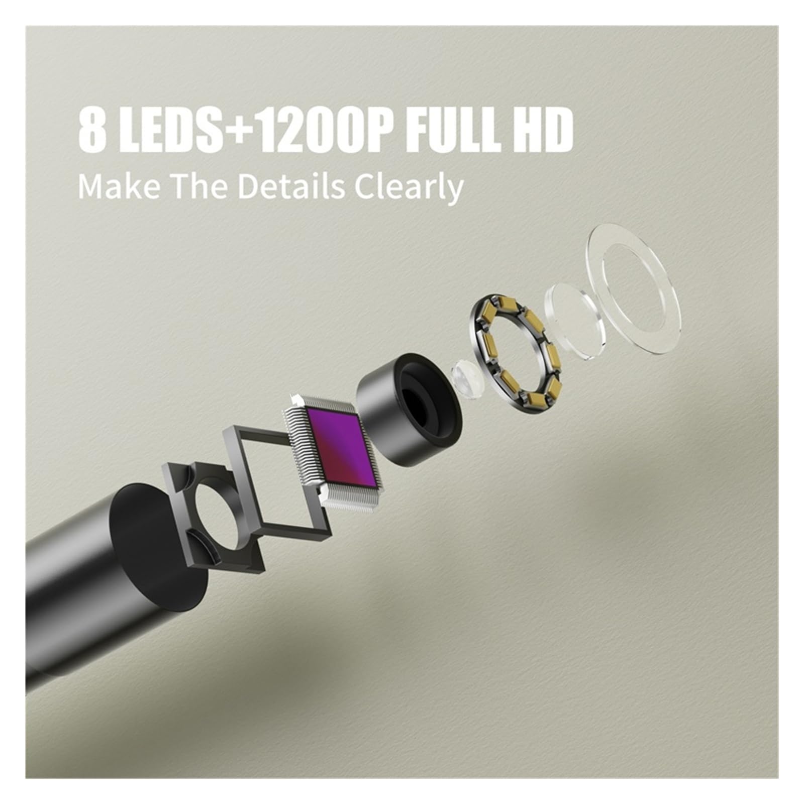 Endoscopio, Cámara endoscópica WiFi 1200P HD Lente Impermeable tubería inalámbrica inspección por boroscopio Industrial Coche(1m,Hard Cable)