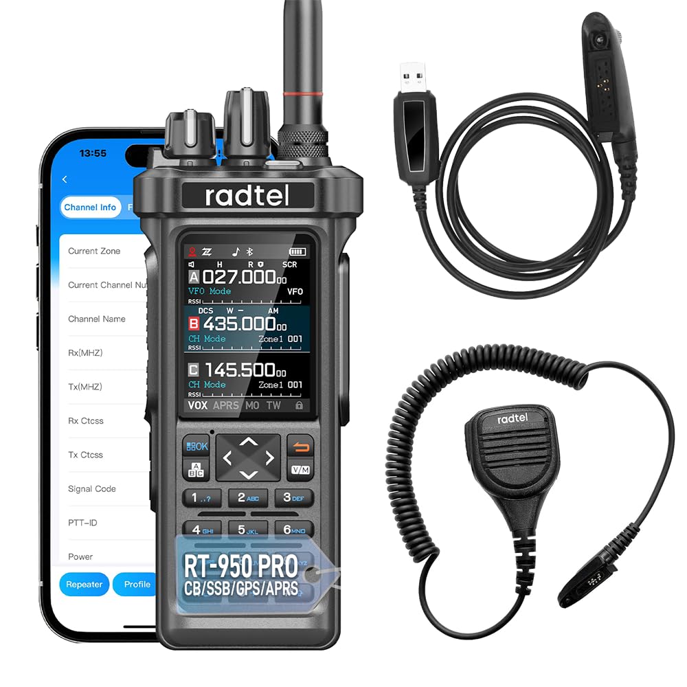 Radioaficionado Radtel RT-950 Pro, 27 MHz, TX, GPS/APRS, 10 W, walkie-Talkie, Radio bidireccional portátil de Largo Alcance (con Cable de programación y micrófono)