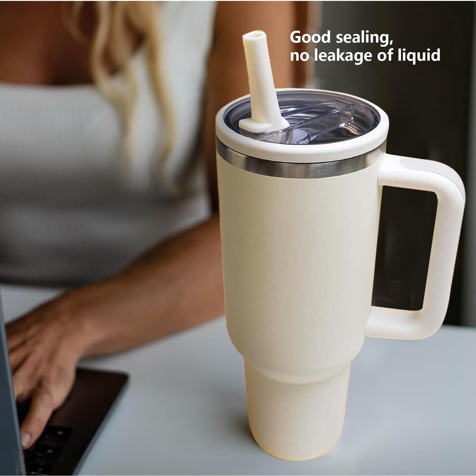 2 Coperchi Di Ricambio Per Stanley 40 Oz, Senza Perdite, Coperchio In Cannuccia Sostituibile, Con 2 Cannucce, Copertura Riutilizzabile Per Accessori Stanley Cup (Beige)
