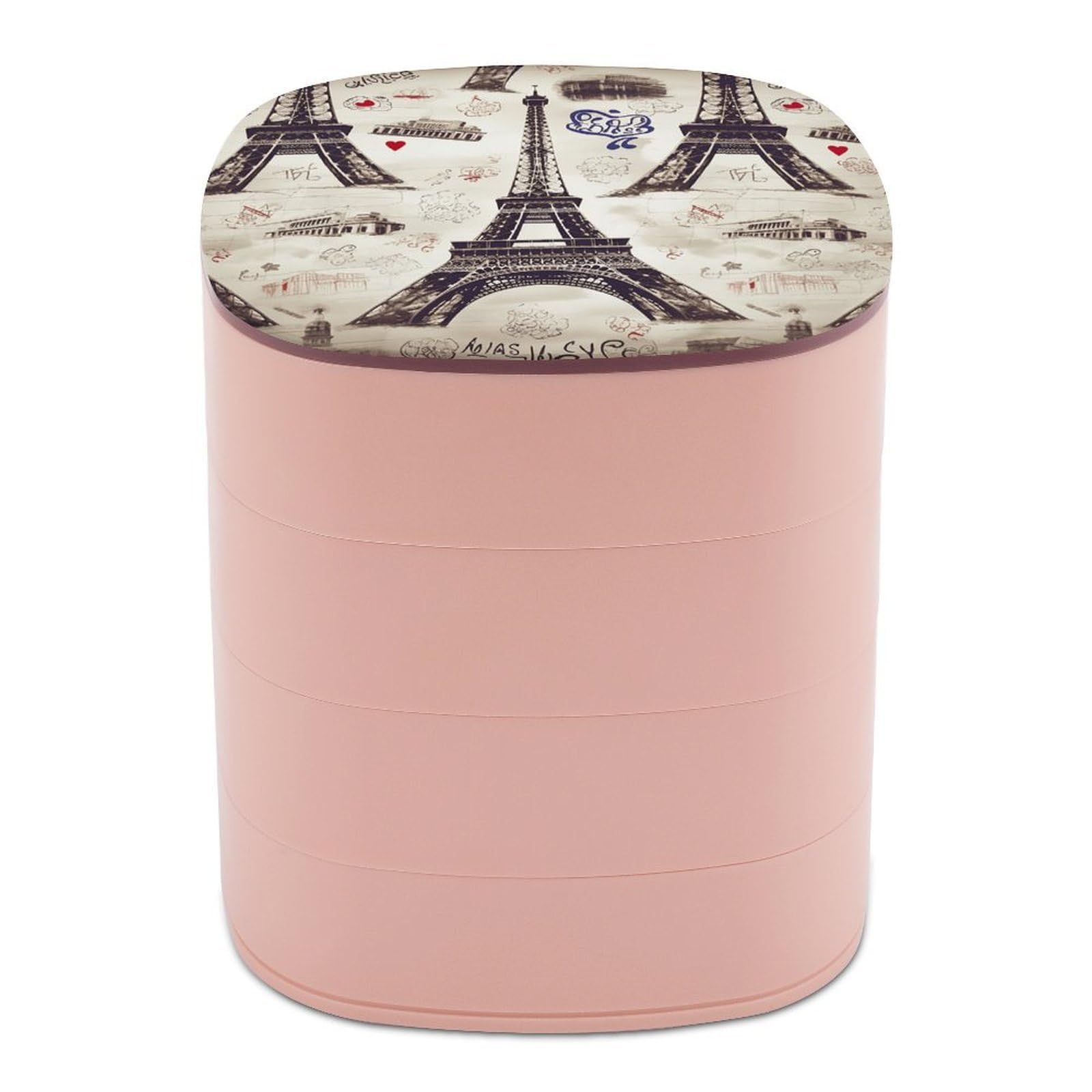 VstaDank French Paris Tour Eiffel Tower Jewelry Box 360° Rotatable Jewelry Organizer 4 Layers Jewelry Case with Lid Fashion Portable Earring Holder for Bracelets Rings Bracelets Vanity