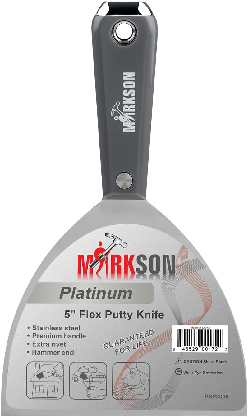 MARKSON Putty Knife Scraper Tool 12 in, Drywall Spackle Stainless Steel Blade, Paint Scraper with Nylon Handle and Hammer End