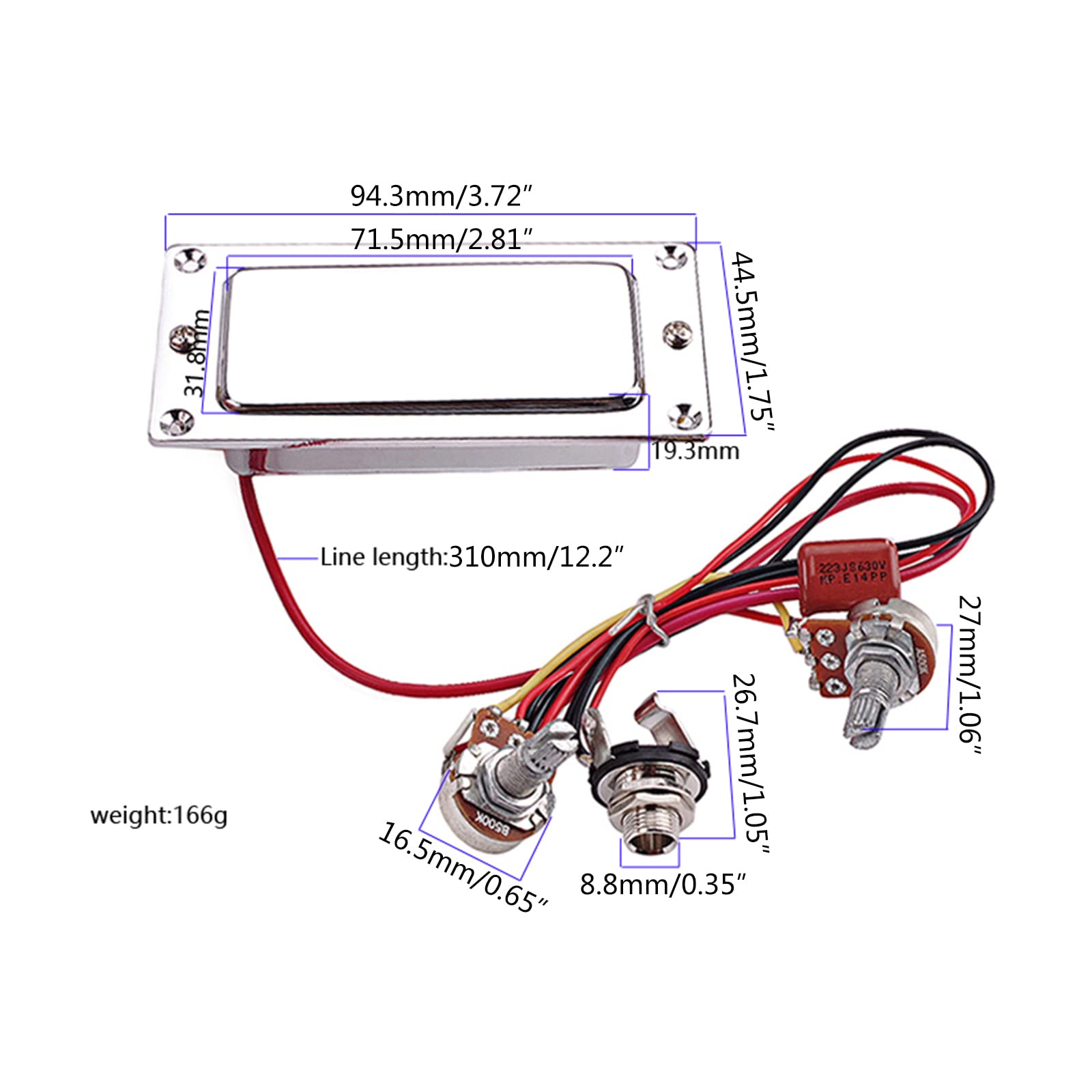 Set di mini pickup Humbucker in ceramica pre-cablato a doppia bobina per chitarra elettrica, con pickup precablati per volume e tono