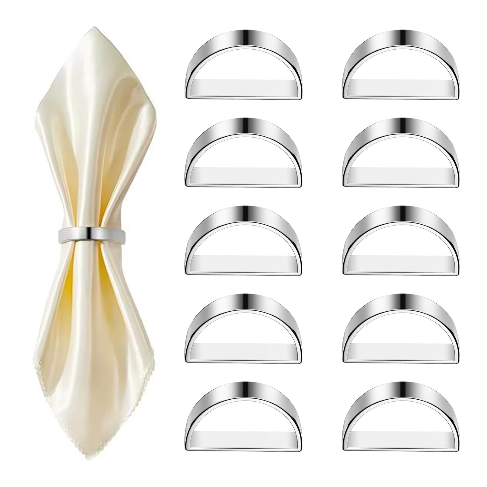 Tkxjry 10 Stuks Metalen Servetringen Zilver - Elegante Tafeldecoratie Napkin Gespen voor Thuis, Bruiloft, Vakantie en Feest