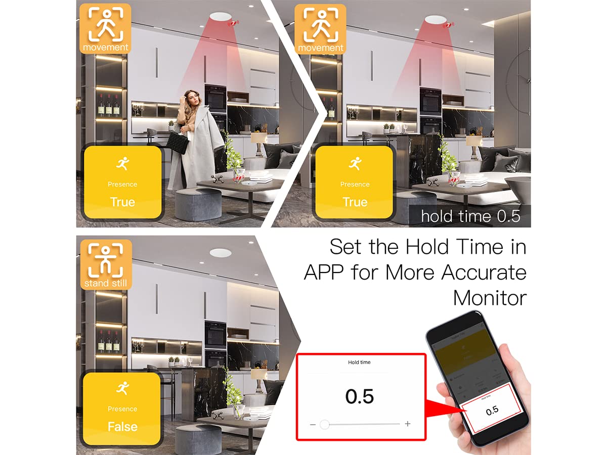 ZigBee Sensor de Presencia de Personas, Detectores de Estado de Movimiento Dormir Hablando de Caída Accidental, Instalación Empotrada