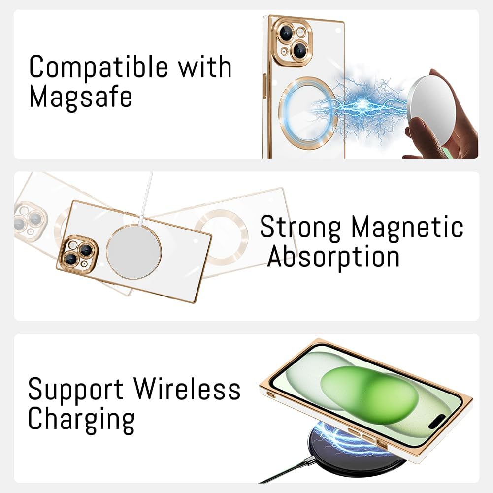 KANGHAR Case Designed for iPhone 15 Magnetic [Compatible with MagSafe] Luxury Cute Plating Design Case Full-Body Anti-Scratch Shockproof Bumper Protective Cover White - Image 5