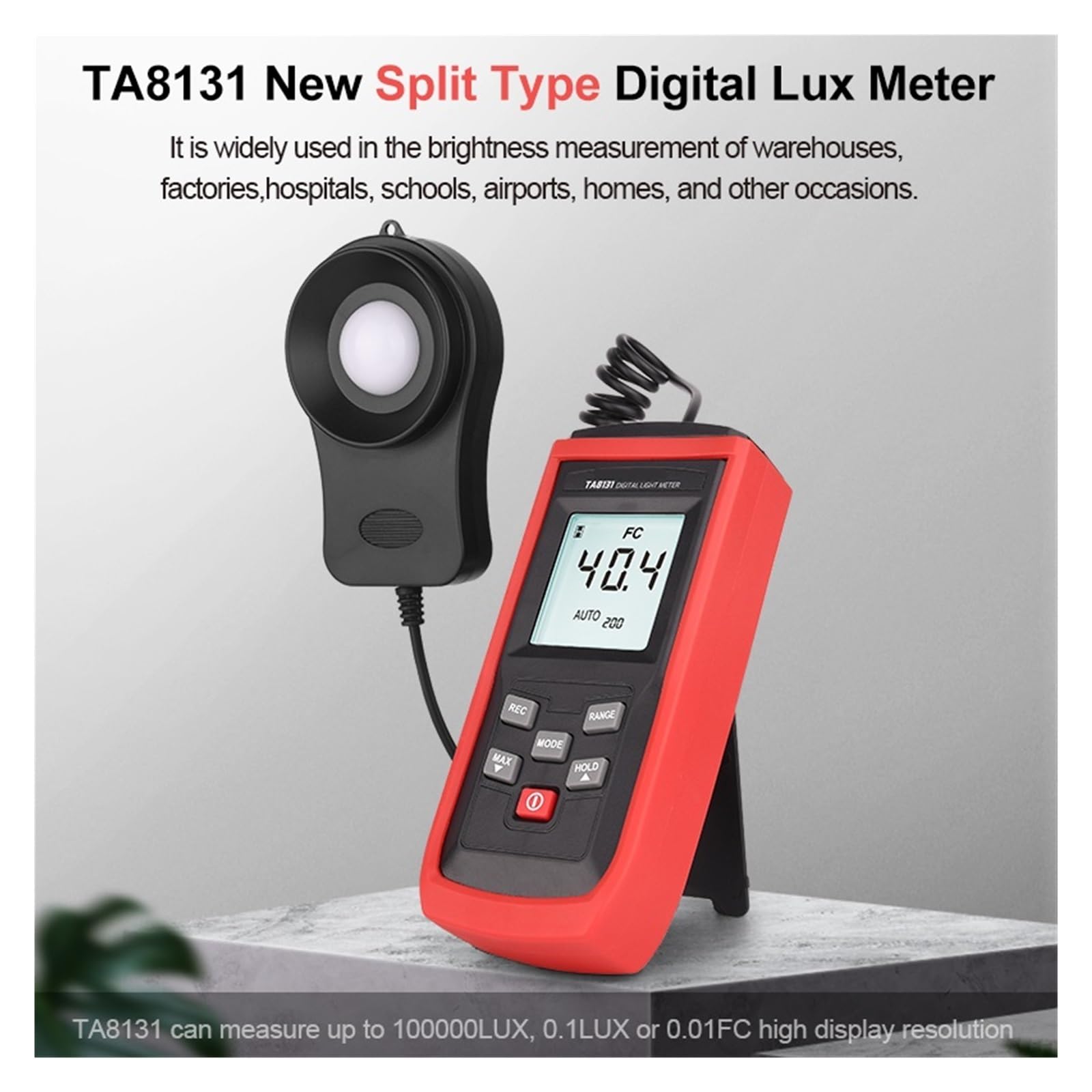 Luxometro Digitale Luxmetro Professionale Misuratore Di Luce Portatile Ad Alta Precisione Illuminometro Fotometro 100000LUX Ampia Gamma, Alta Precisione(TA8121 Standard Type)