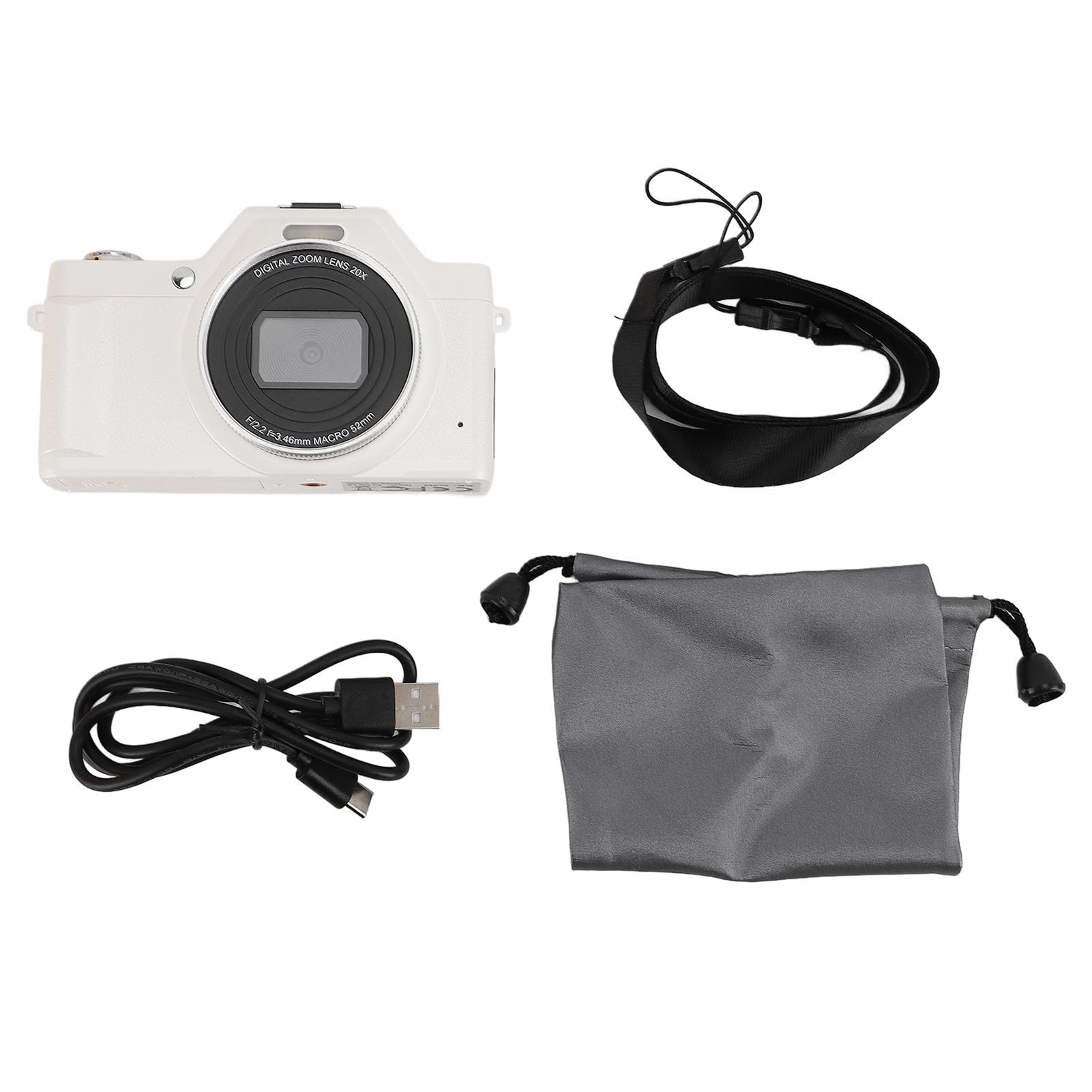 Cámara Digital, Cámara de Vlogging UHD 58MP 4K con Enfoque Automático, Cámara de Zoom 20X para Apuntar y Disparar para Fotografía, Cámara Compacta Antivibración con Flash (White)