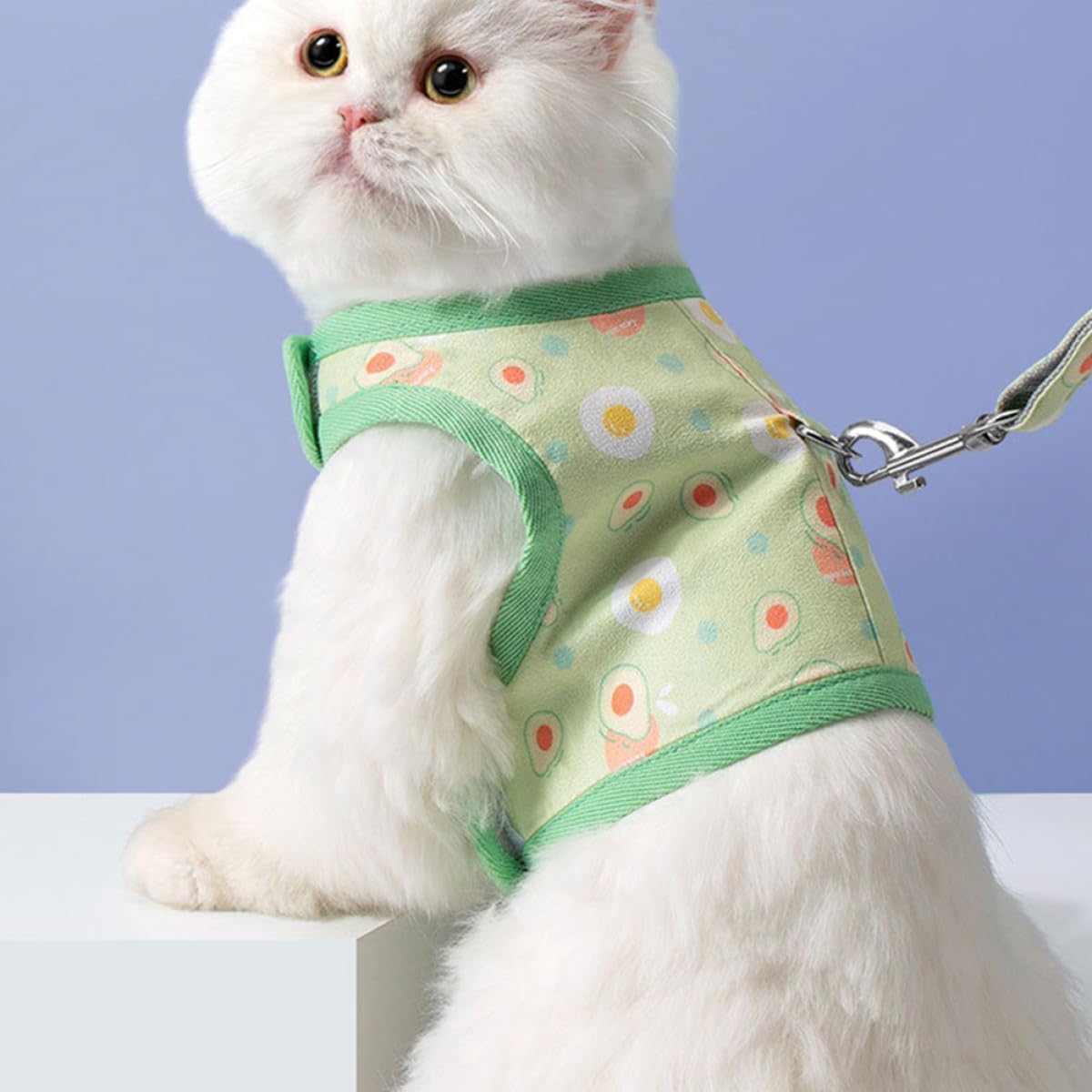 Cat Harness and Leash Set, Breathable Avocado Pattern Mesh Vest, Size L for Cats 10-14 Lbs, Adjustable Pet Harness for Outdoor Walking and Travel