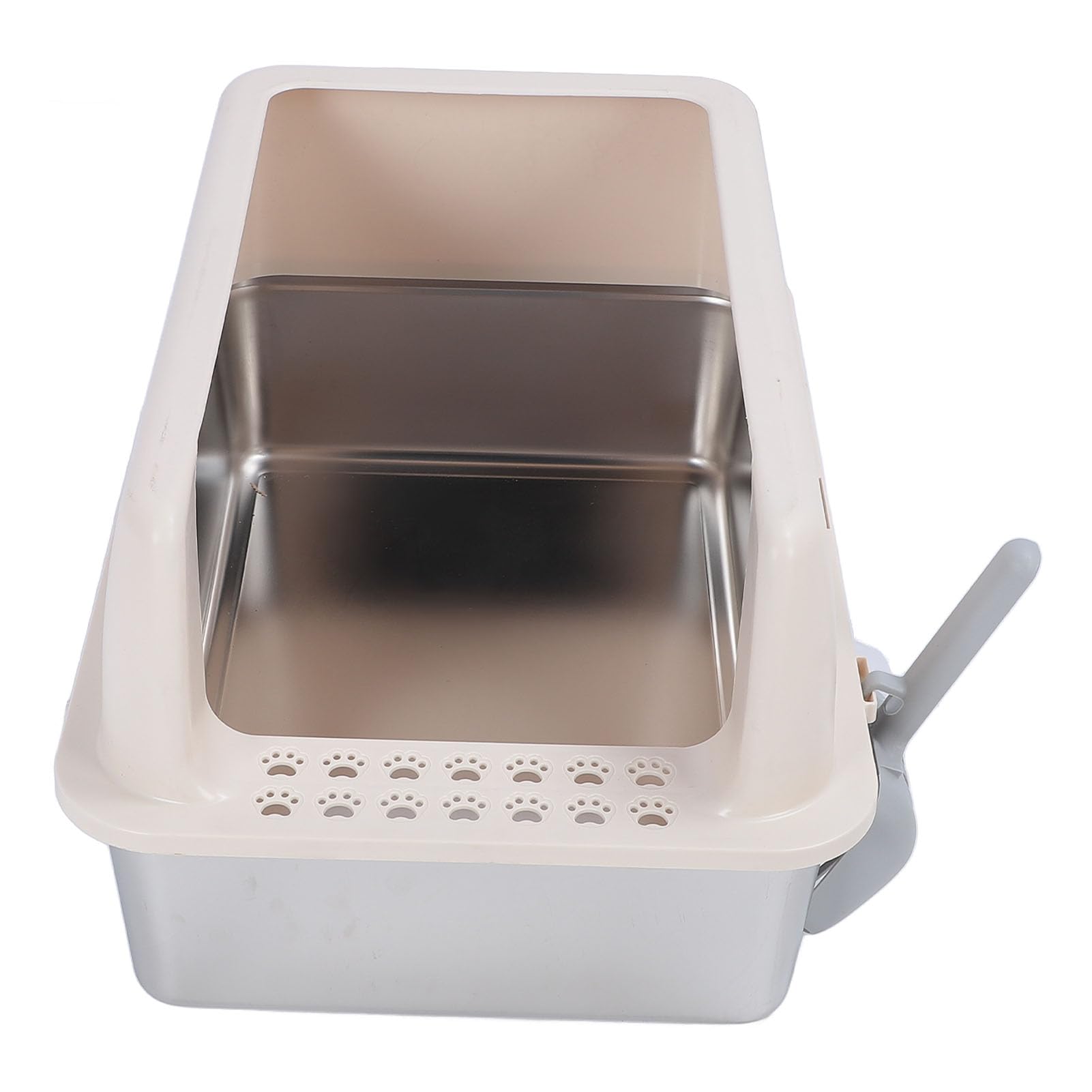 Extra Large Cat Litter Box with Scoop, High Sided Stainless Steel Litter Box for Big Cats, Anti Splashing Semi Closed Design with Splash Guard Cover, Durable and Easy to Clean (Khaki) - image 3