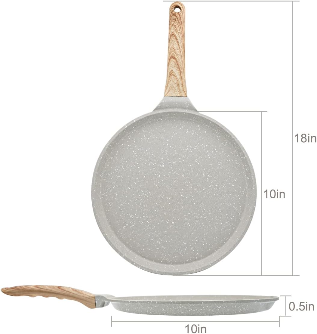 Bobikuke Nonstick Pan for Crepes,10 inch Crepe Pan for Roti Indian Omelette Tortillas Crispy Pancake,Dosa Tawa Tortilla Pan,Griddle Pancake Pan,100% PFOA FREE and Induction Compatible