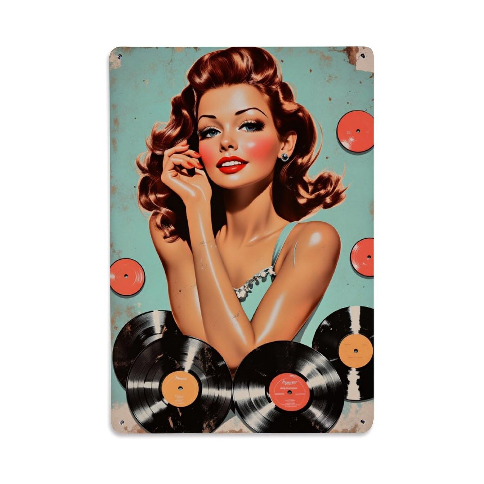 Jdfenggu Vintage Retro Pinup Vinyl Records Art Retro Metal Tin Sign, Decor Art Poster For Bar, Home, Man Cave, Kitchen, Laundry Room Gift 8X12inch