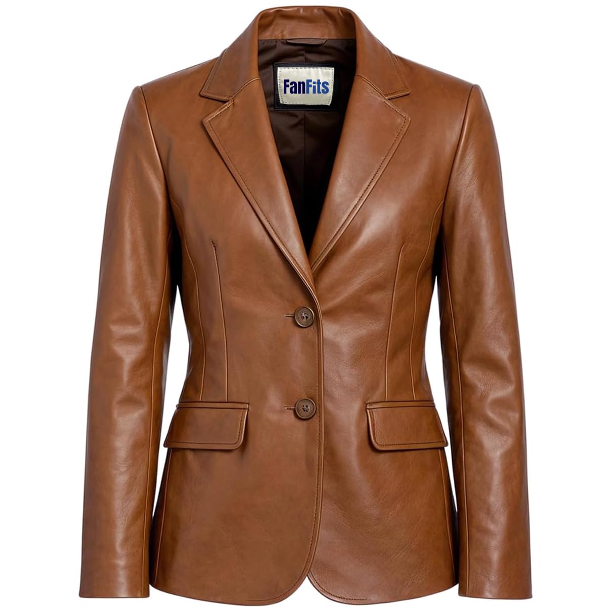 Womens Lambskin Classic 2-Button Leather Blazer Casual Long Sleeves Coat Stylish Leather Blazer Plus Size Jacket