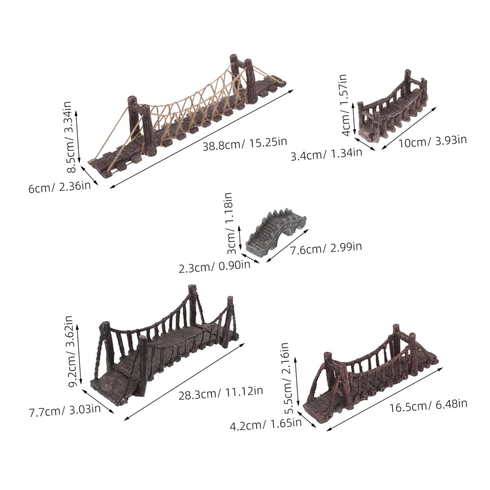 Toyvian 5pièces Décoration Aquarium Japonais Ornements pour Aquarium Ornement De Pont Suspendu Petit Pont Décoration De Jardin Féerique Miniature De Jardin Miniatures