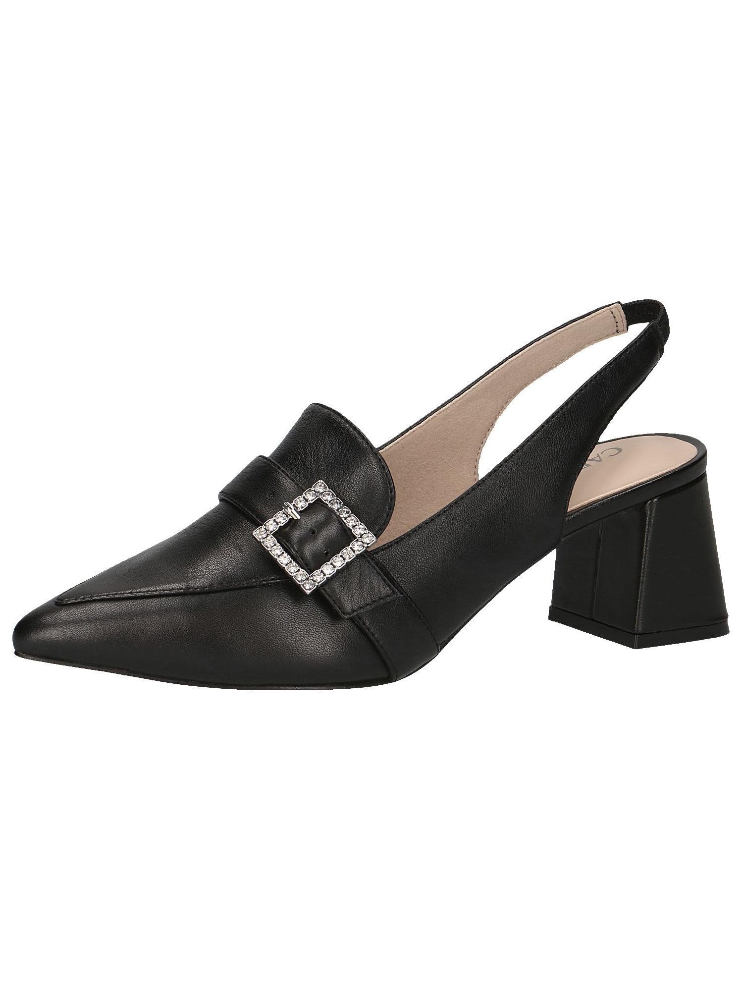 CAPRICE Women Slingback Pumps Leather Pointed, Black (Black Nappa), 6 UK