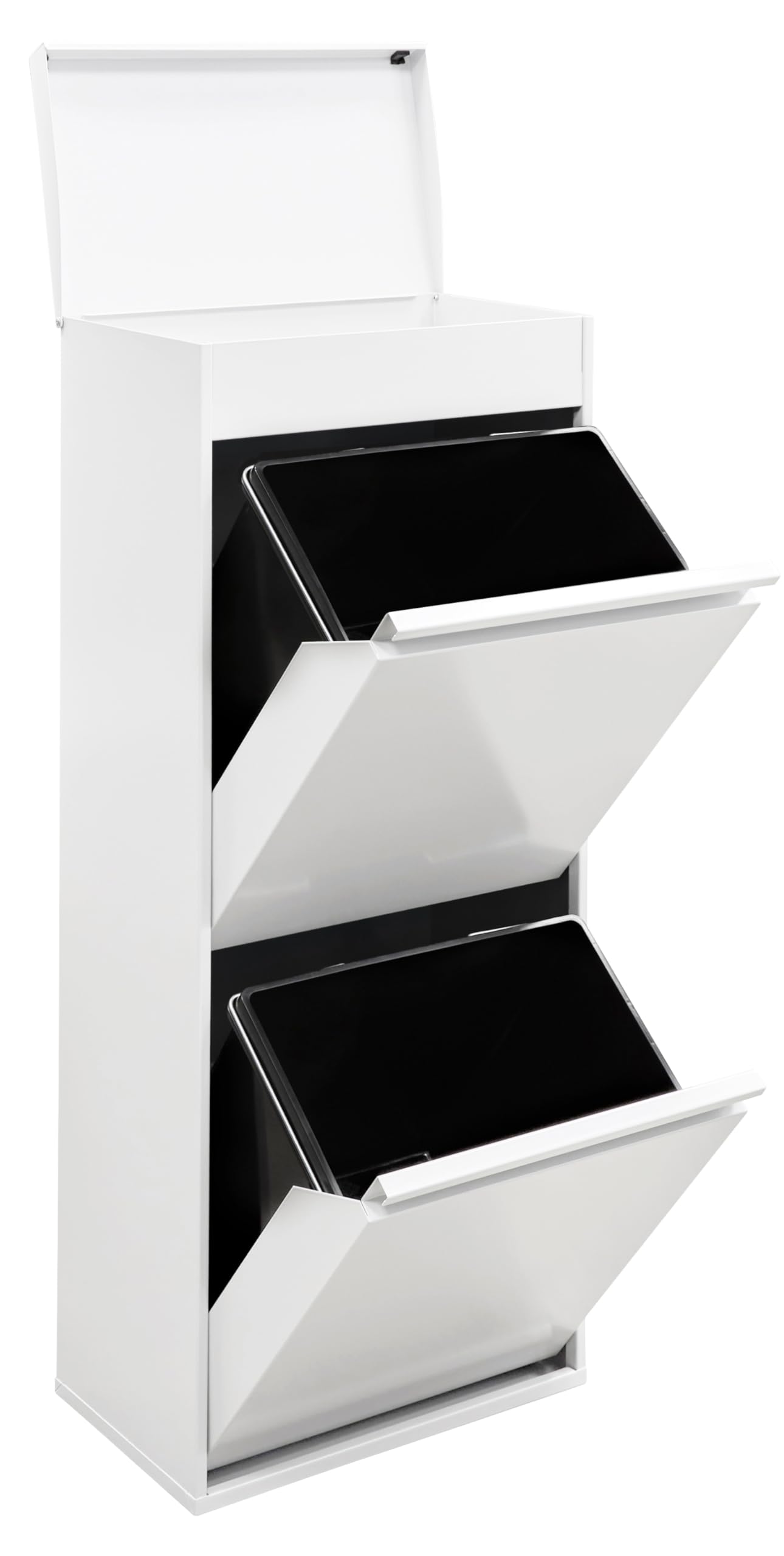 Arregui Top CR421-B2 Cubo de Basura y Reciclaje de 2 Compartimentos con Cajón Superior | 2x23 L (46 L) | con Cubetas grandes para Envases | Contenedores de Reciclaje de Cocina | blanco