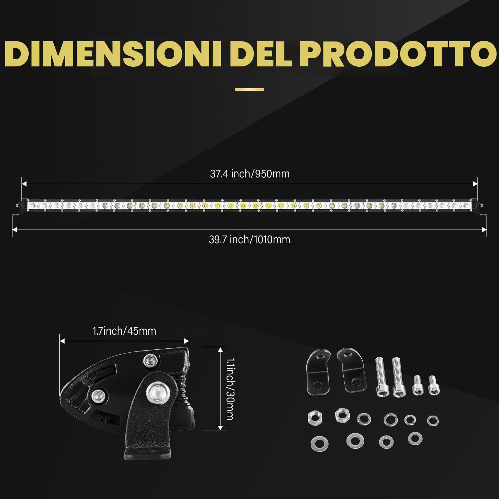 AUXTINGS Barra luminosa Fuoristrada LED 94cm 180Wultra magro a fila singola con staffa di montaggio per fuoristrada pick-up Auto Camion Barca 4X4 SUV ATV UTV