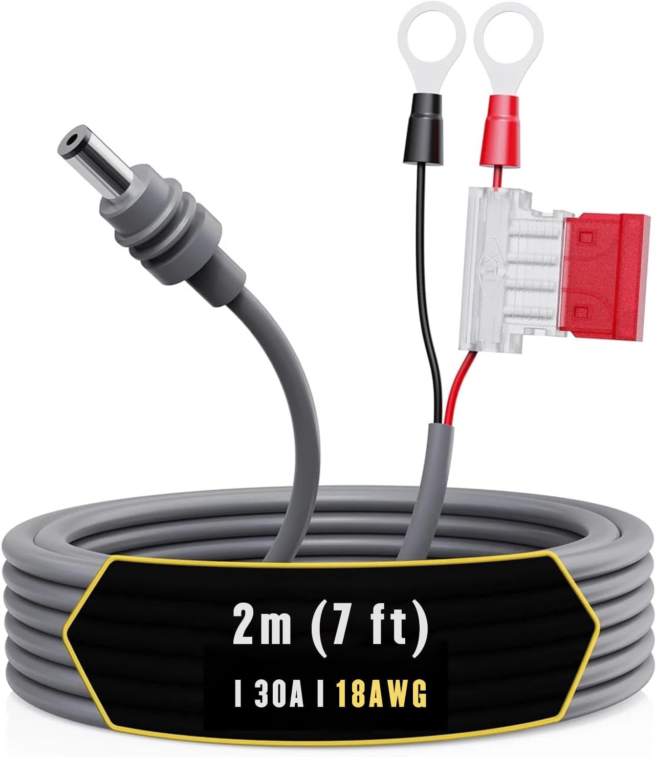 Power Cable 18AWG DC5521 DC Power Cord with o-Ring Terminal 30A Fuse Direct to Battery 12V/24V Car Battery Adapter Solar Kit Compatible with Mini (10m / 32.81ft)