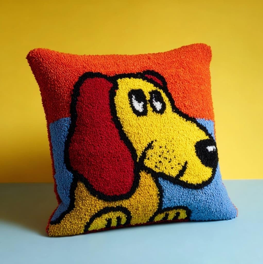 Henypt Latch Hook Cushion Kit 43x43cm,Cartoon Dachshund