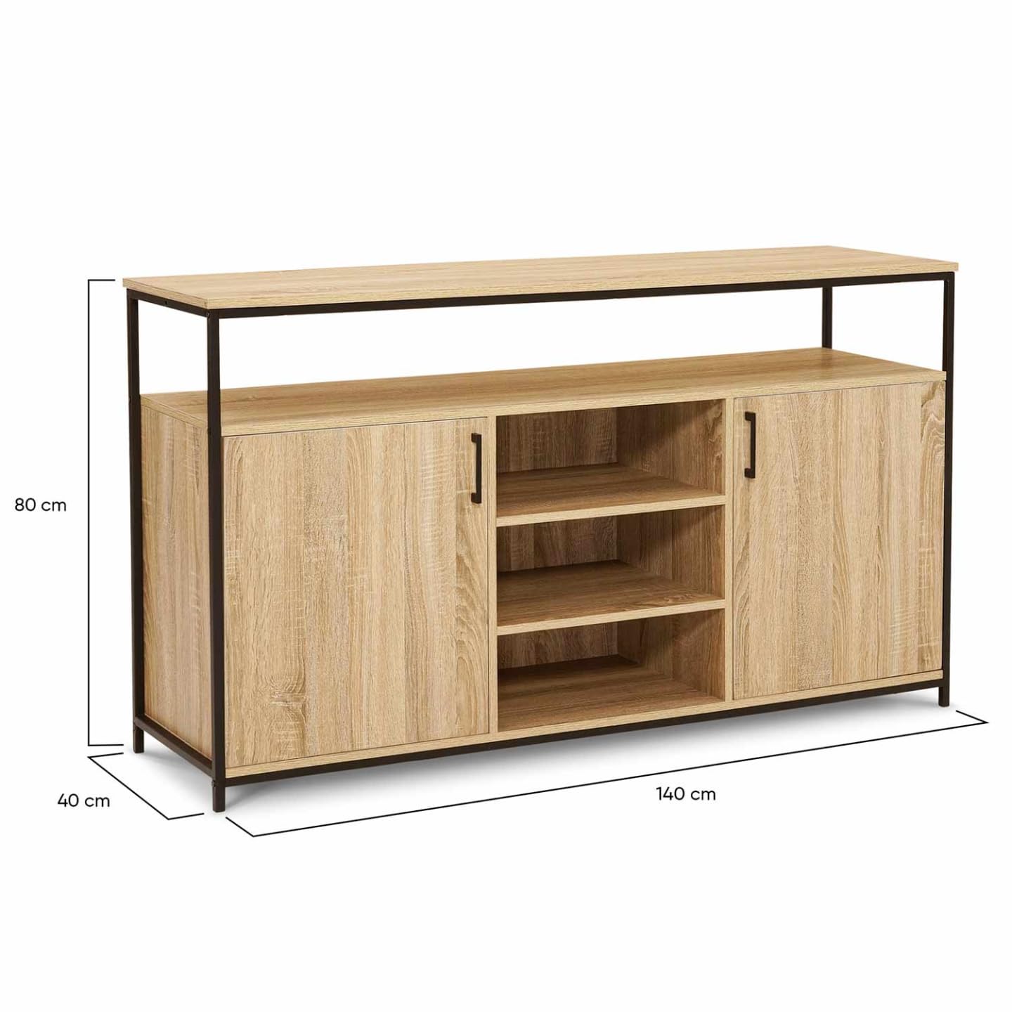 IDMarket - Aparador de 2 puertas y 3 estantes 140 cm Detroit Design Industrial