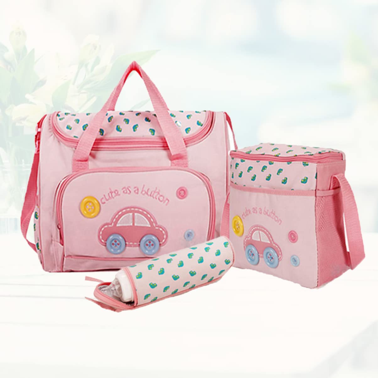 UPKOCH Wickeltaschen Satz 4-in-1 mit Großem Fassungsvermögen Rosa | Oxford Gewebe, Pvc Futter, Verstellbarer Schultergurt, Satz mit Großer Tasche, Kleiner Tasche, Flasche