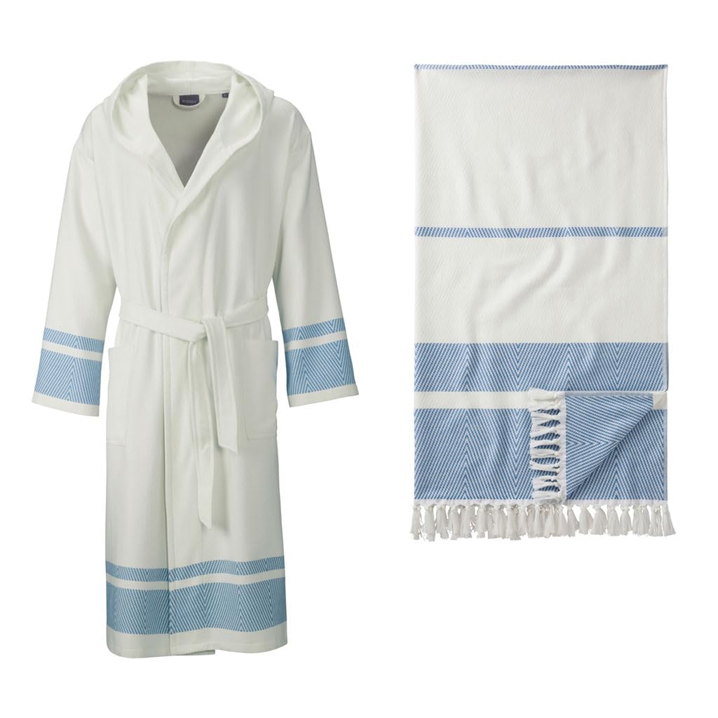 Egeria Setpreis Lynn Hamam Kapuzenmantel blau Gr. L + Pestemal Hamamtuch 341