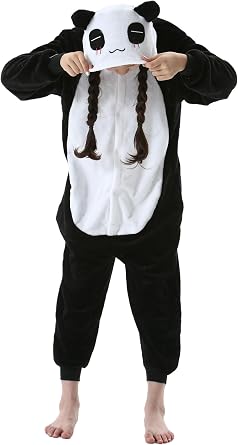 SimZoo Kids Animal Pajamas, Boy Girls Panda Cosplay Costume Sleepwear, One-Piece Unisex Homewear 3-11Y