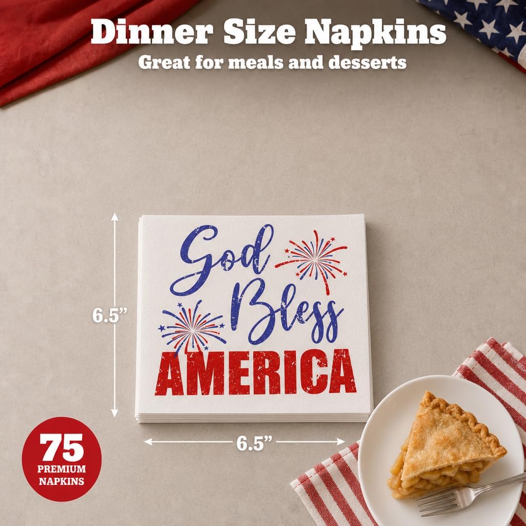 Iconikal 75 Count 4th of July Patriotic American Flag Disposable Dinner Napkins 2-Ply