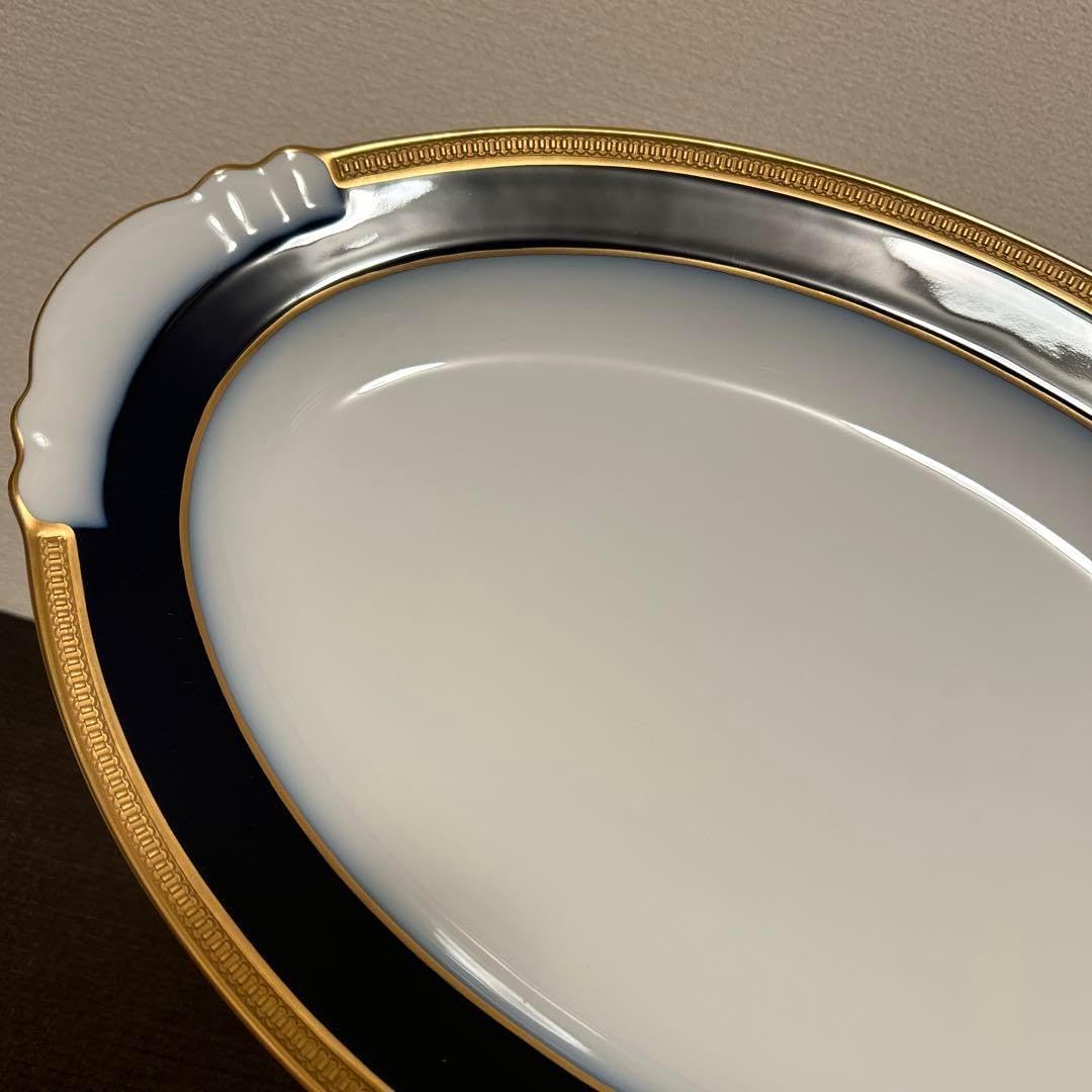 大倉陶園 ロイヤルブルー 瑠璃クラウンエンボス オーバルプレート 41.5