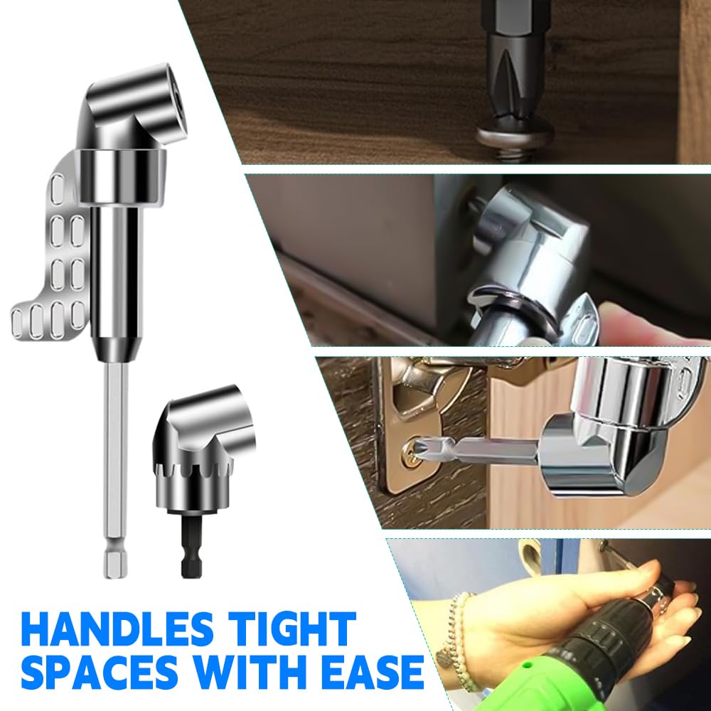 12 Pièces Renvoi D'Angle Visseuse Kit, 105 Degree Right Angle Drill Adapter, Corner Tool Screw Hub with Multi-function Bend Screwdriver Bit, 1/4" Hex Shank Driver Angle Drill Attachment