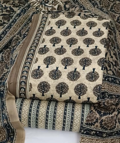 Image of DRAVINAM Trends Women's Premium Cambric Cotton Jaipuri Printed Unstitched Salwar Suit Dress Material with Mulmul Cotton Dupatta