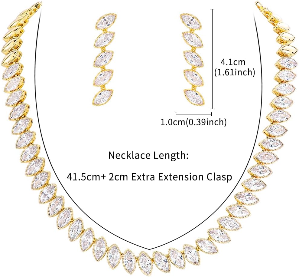 Elegant Jewelry Sets for Women Marquise Cubic Zirconia Necklace And Dangle Earring Set Wedding Prom Jewelry Set for Brides Bridesmaid - Image 2