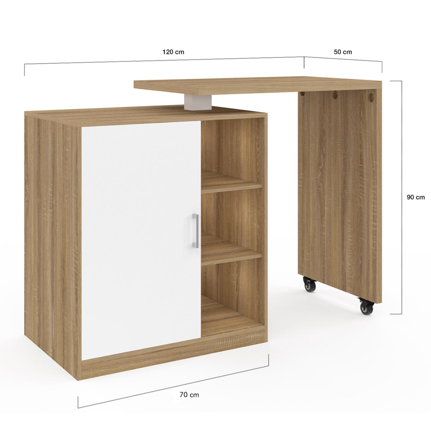 IDMarket – Ilot Rotativo Polo Mueble de bar giratorio 2 en 1 imitación haya puerta blanca