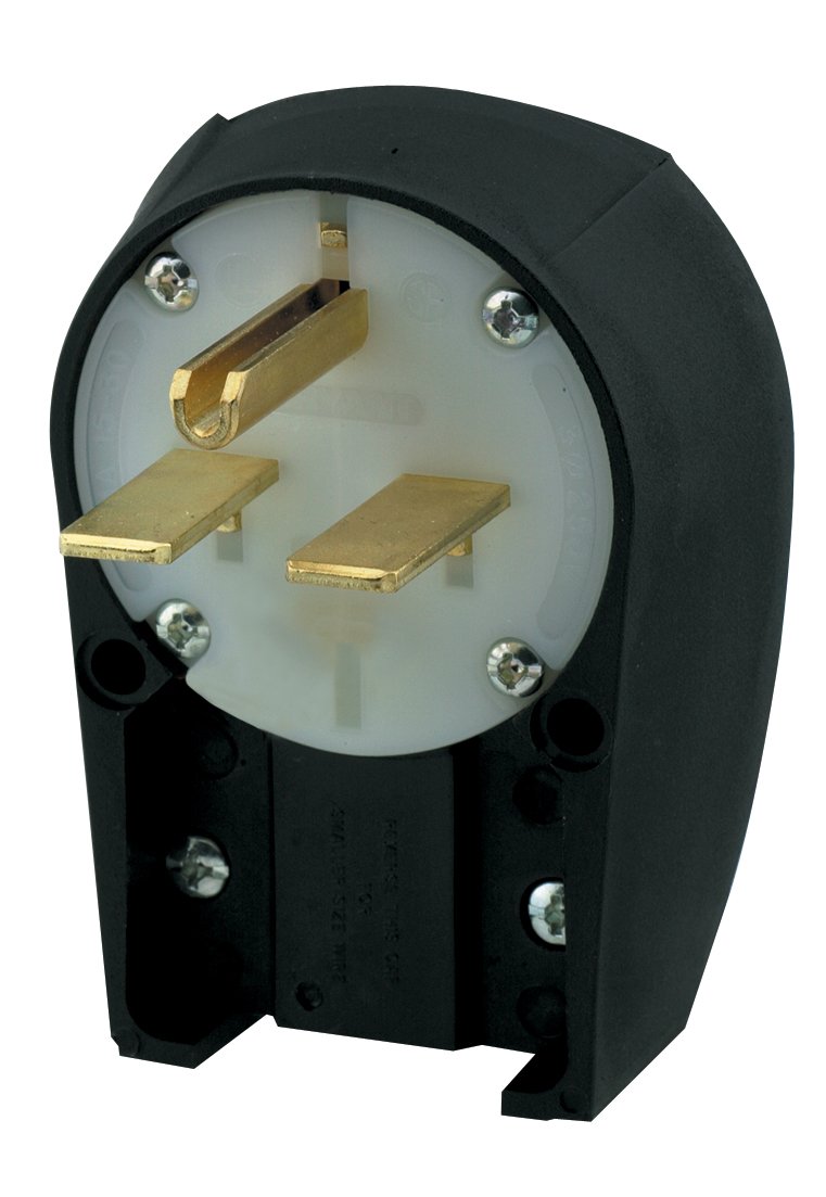 Bryant Electric 9630ANPB Angle Plug, Industrial Grade, Grounding, NEMA 6-30P, 250V, 30 Amp, Black/White