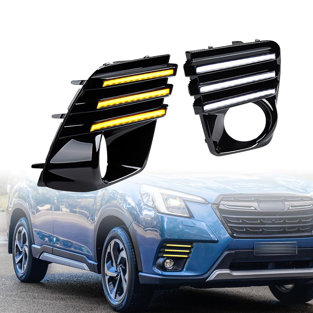Astra Depot Compatible for 2022-2024 Subaru Forester Front Bumper AO LED COB Sequential DRL White Daytime Running Light Amber Turn Signal Lamp, Blue Citylight, 60W IP67 900lm, Fog Light Cover Bezel