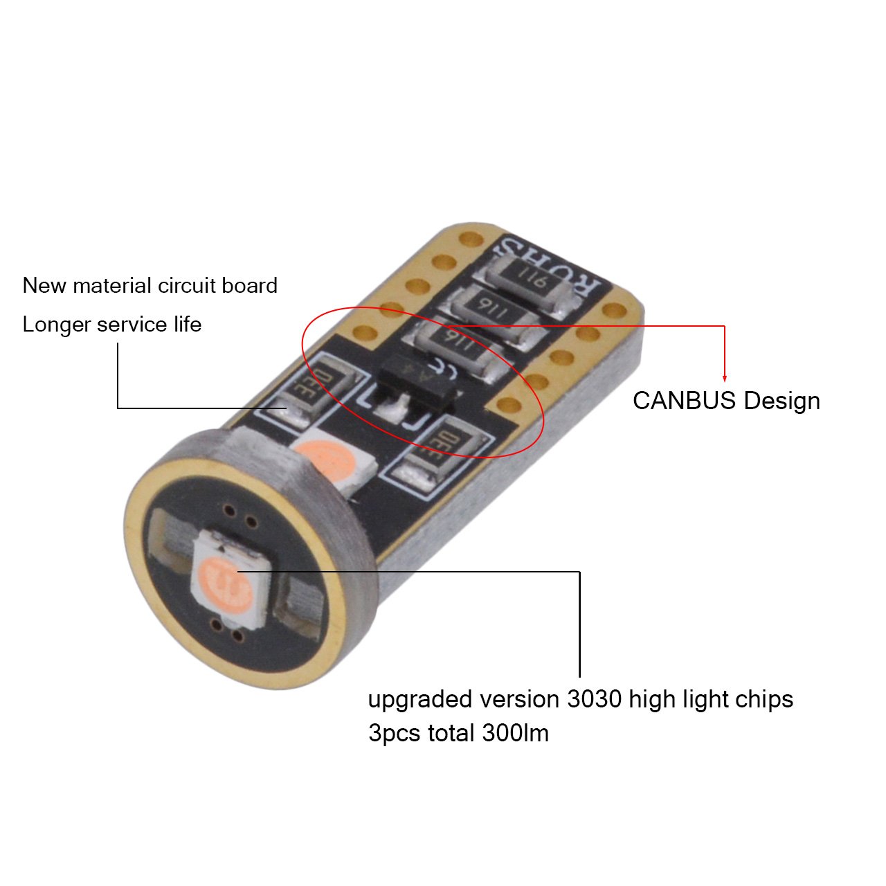 Ampoules LED T10 194 168 - Lot De 4 - Blanc 6000K - 360° - 12-24V - CANBUS Sans Erreur - Pour éclairage Intérieur Voiture