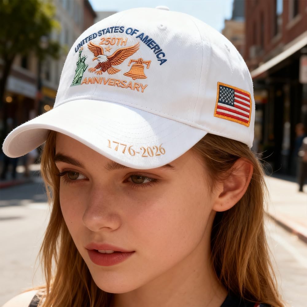 250 Anniversary USA Hat, America 250th Anniversary USA Hat Eagle Printed Patriotic Hats Adjustable Baseball Cap White - Image 4