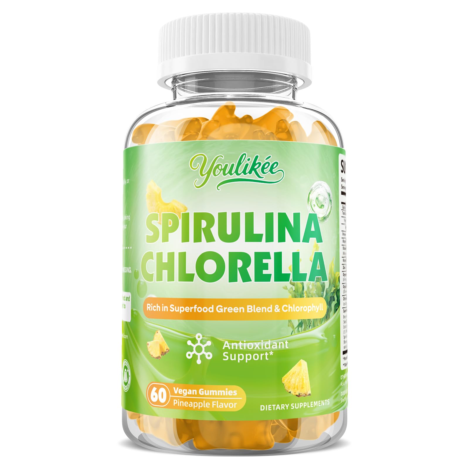 Spirulina Chlorella Gummies, Support Energy, Immune System & Antioxidant 60 Count (Pack of 1)