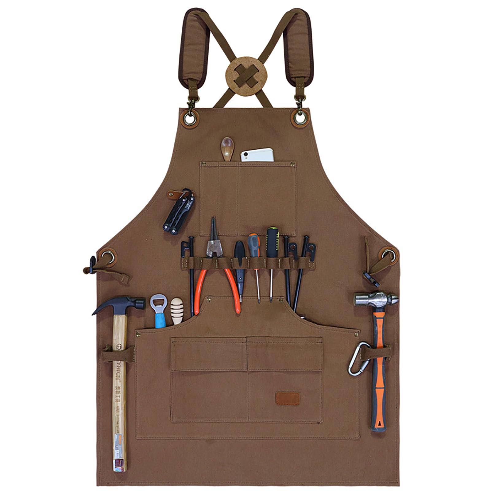 Delantal De Chef De Lona De Algodón, Delantal para Asar A La Parrilla, Espalda Cruzada, Delantal De Cocina, Delantal De Trabajo Ajustable con Bolsillos,One Size,B