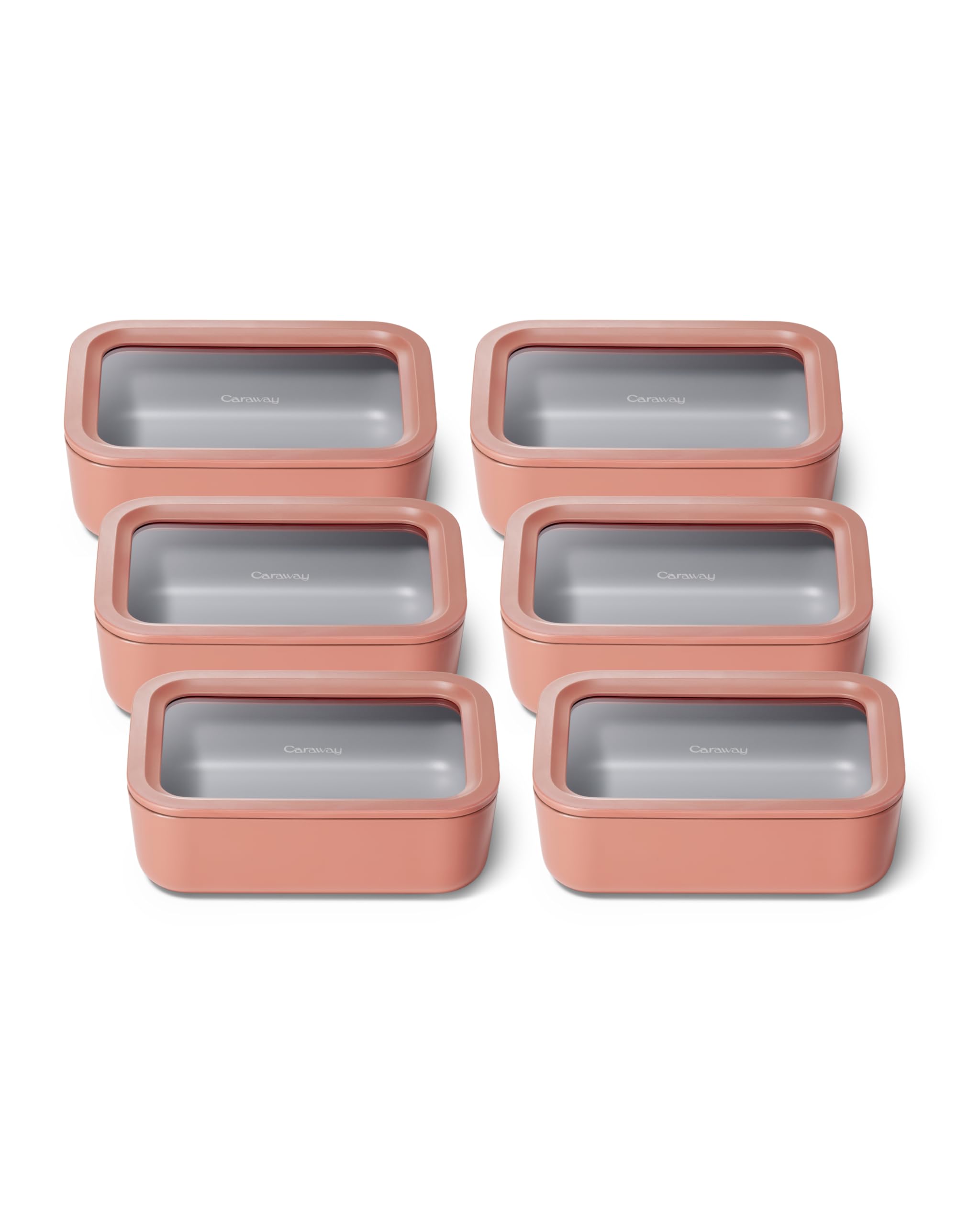 Caraway Glass Food Storage – Meal Prep Bundle – 6 Medium (6.6 Cup) Food Containers - Ceramic Coated - Non Toxic, Non Stick Containers with Glass Lids - Microwave Safe - Perracotta