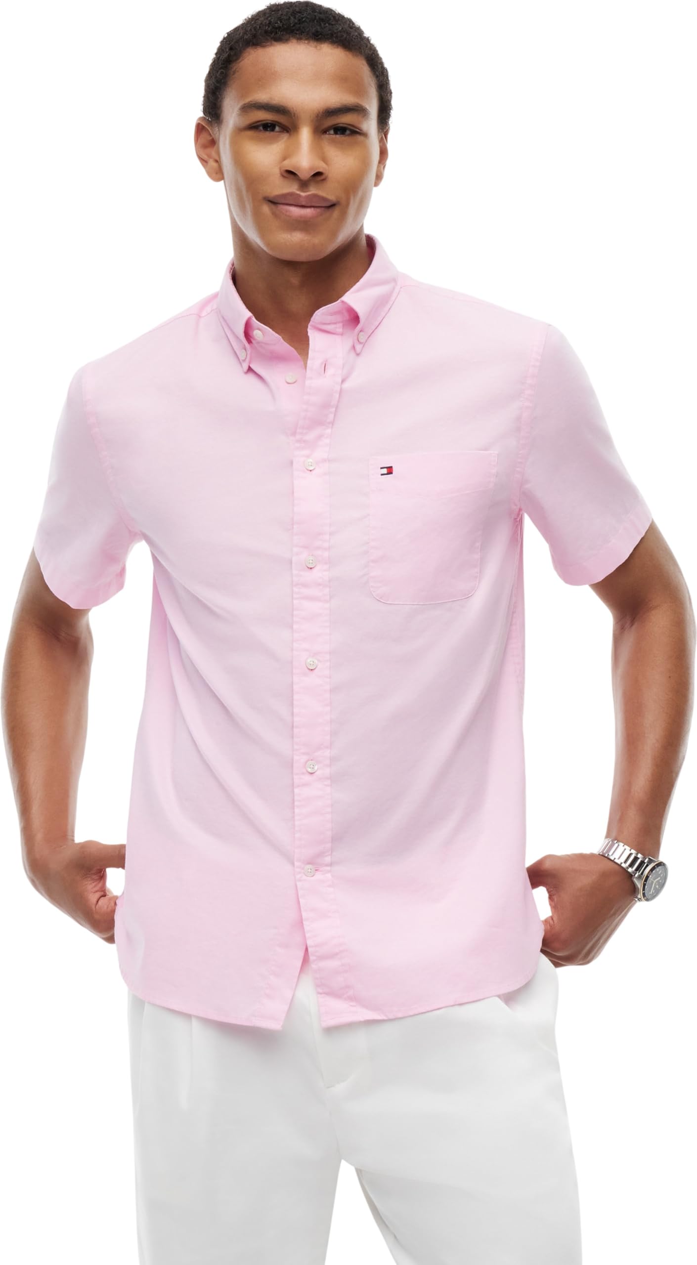 Tommy Hilfiger Light Oxford Solid SS BD Shirt Mw0mw42285 Chemise S/S Homme