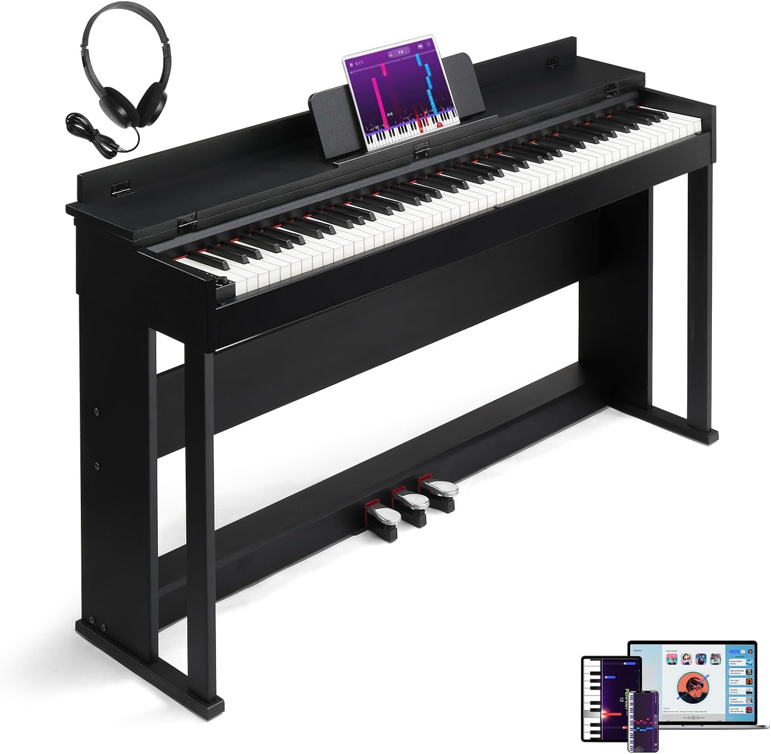 LALAHO 88-Key Weighted Digital Piano Hammer Action Piano Keyboard with 3 Pedals, Dream Sound Chip, MIDI/USB Connectivity, Split/Touch/Transpose Controls for Home Studio, Beginners & Professionals